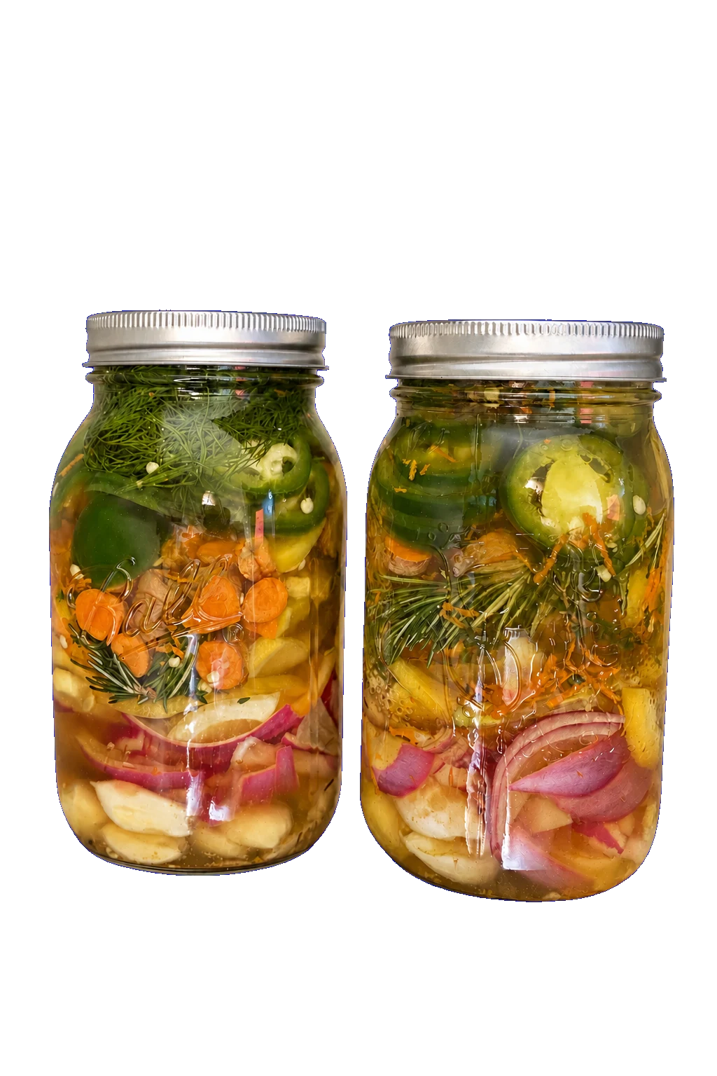 Two jars of Kevin's colourful house-made fire cider.